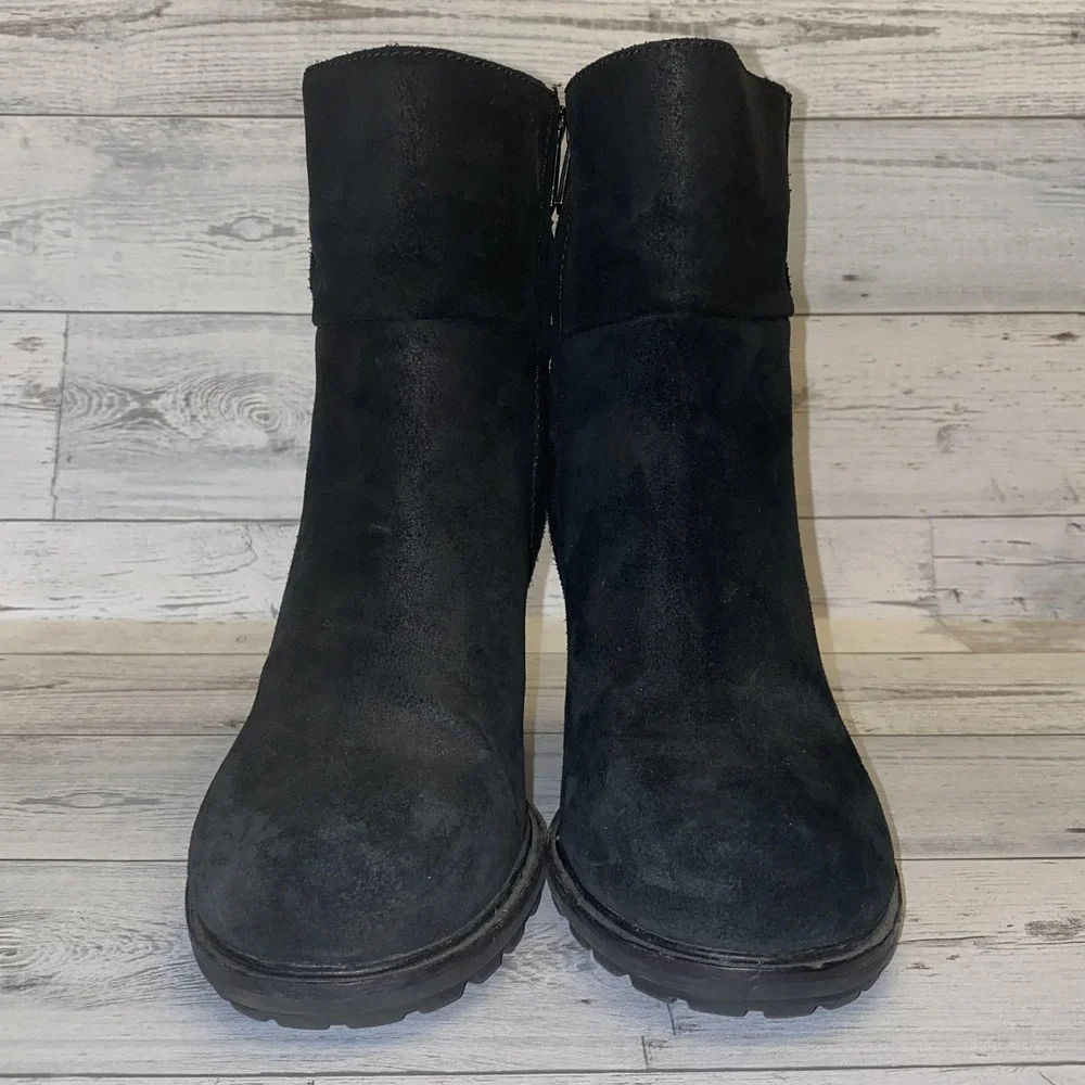 Sam Edelman Boots Womens 9 Black Franklin Leather Suede Block Heel Boho Festival
